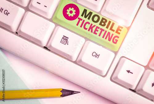 Word writing text Mobile Ticketing. Business photo showcasing tickets arrive as a text message with a special barcode photo