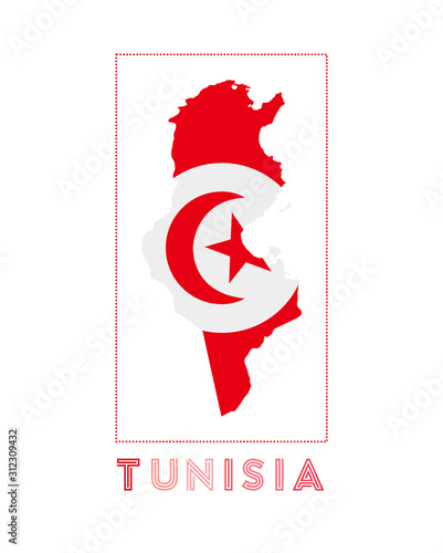 Tunisia Logo. Map of Tunisia with country name and flag. Appealing vector illustration.