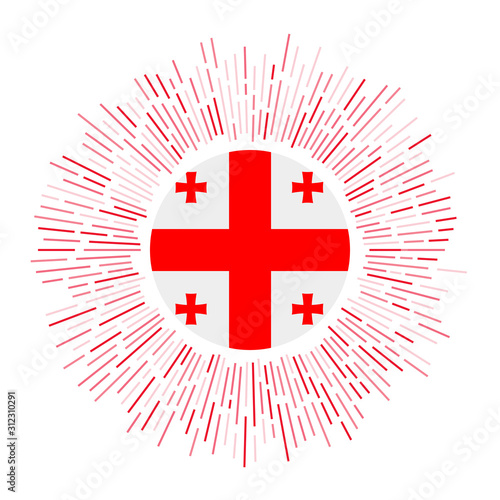 Georgia sign. Country flag with colorful rays. Radiant sunburst with Georgia flag. Vector illustration.