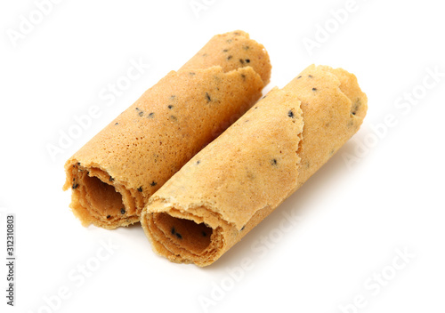 Waffle rolls isolated on white background 