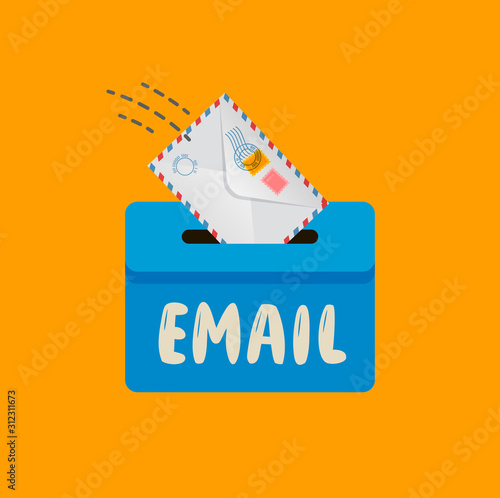 Email, message symbol. Mail envelope drops in the mailbox vector