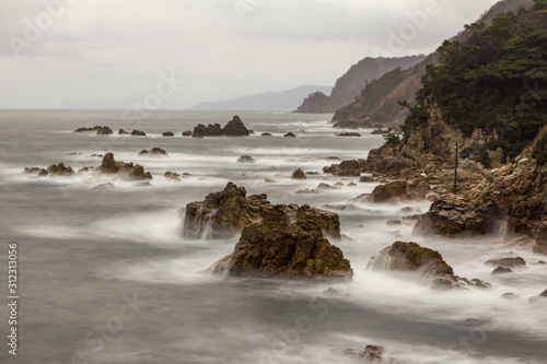 Cliffs and coastlina on the sea of Japan