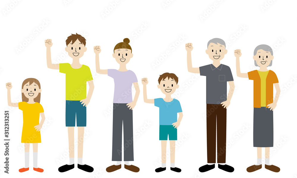 Illustration set of 3 generation family (fist pump) Illustration set of 3 generation family (fist pump)