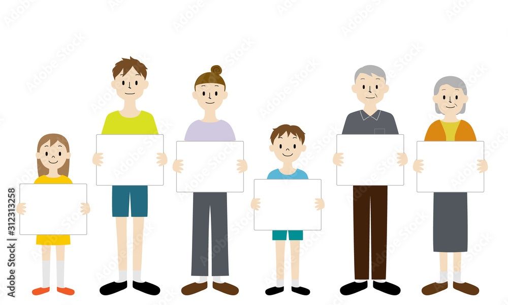 Illustration set of 3 generation family (with white board) Illustration set of 3 generation family (with white board)