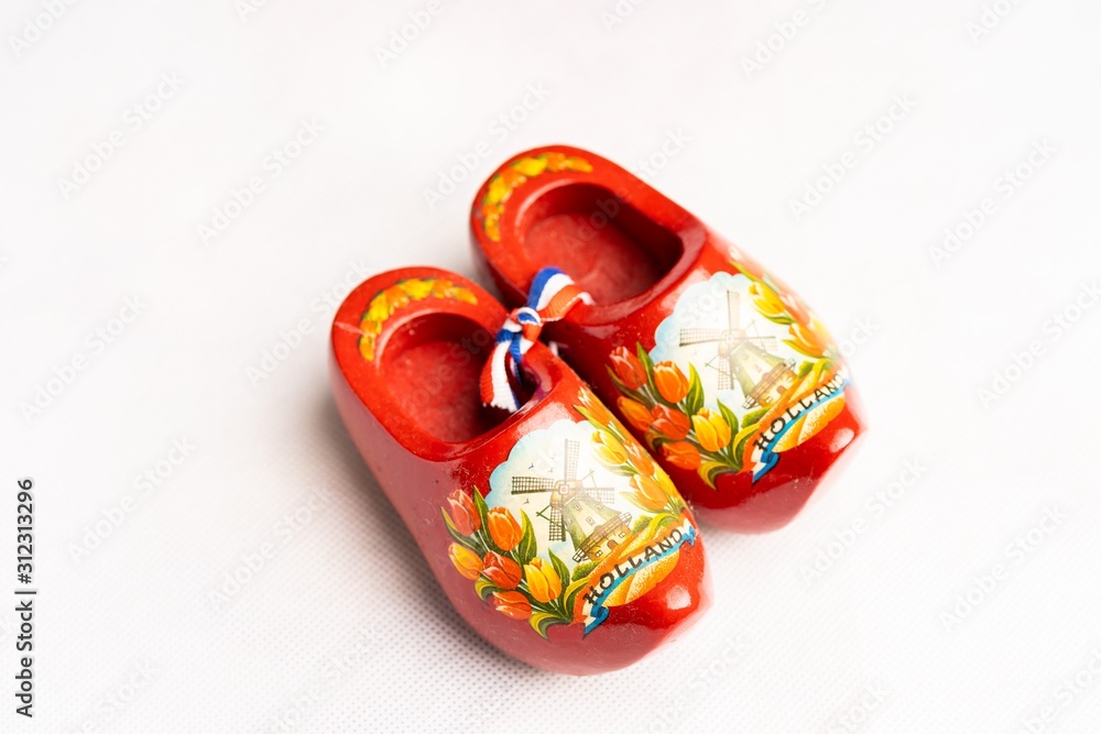 Netherland wooden shoes or clogs isolated against white