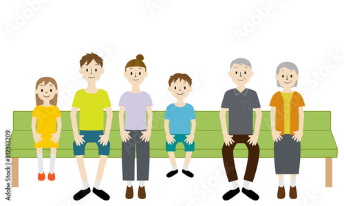 Illustration set of 3 generation family (Sitting on a chair)