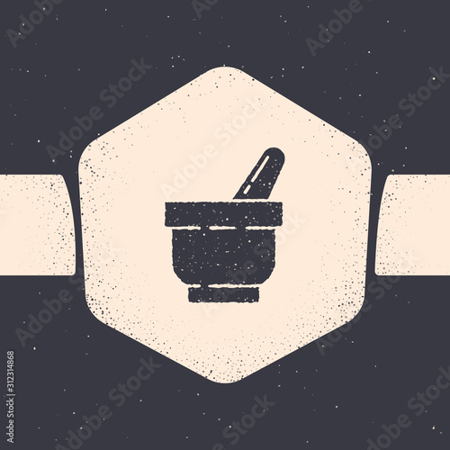 Wallpaper Mural Grunge Mortar and pestle icon isolated on grey background