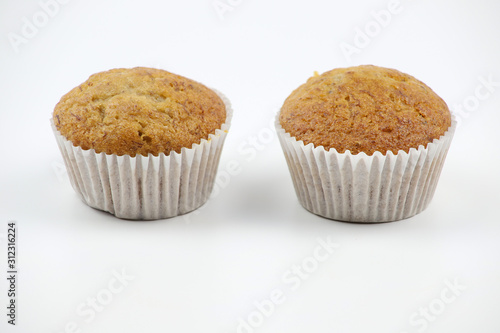 Banana cup cake on white background