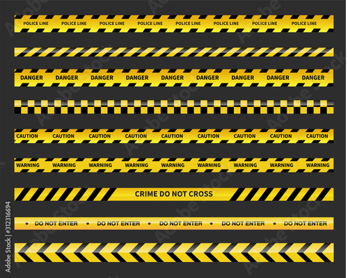 Caution and danger tapes. Warning tape. Black and yellow line striped. Police line isoleted. Vector illustration © Alano Design