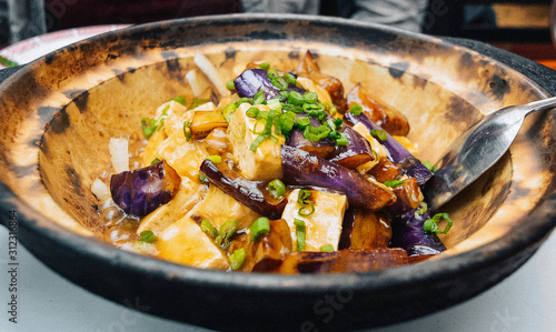 Vegetarian Chinese Tofu and Eggplant Dish