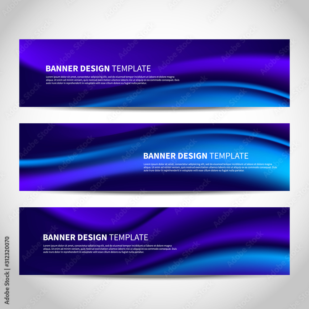 Vector banners with abstract blue wavy background. Mesh blue vector website headers