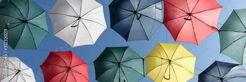 Panoramic image from colorful umbrellas in Quebec City. Canada