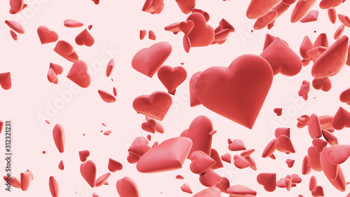 Flying Hearts Background in Pink Colors