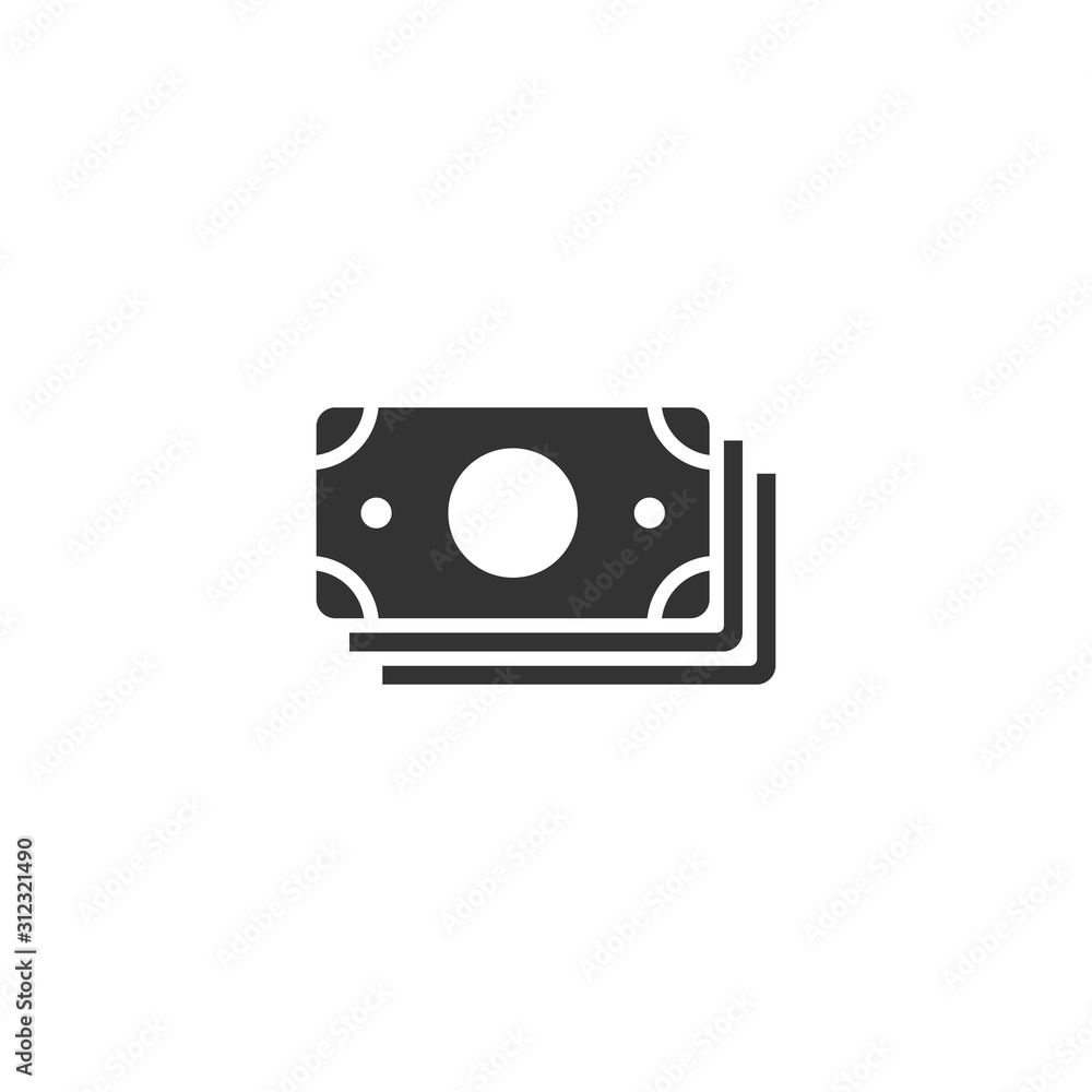 Money currency banknote icon in flat style. Dollar cash vector illustration on white isolated background. Banknote bill business concept.