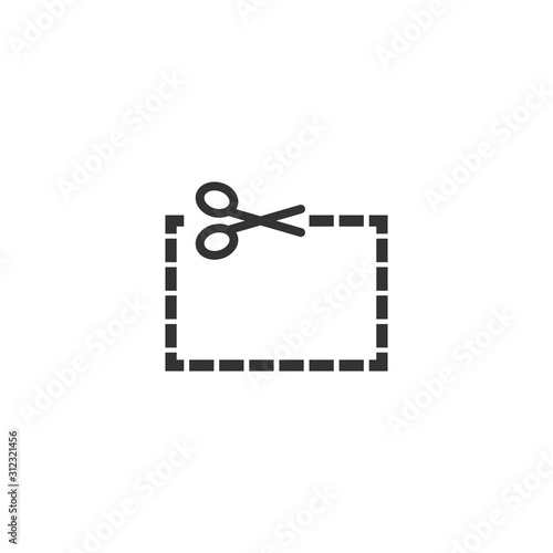 Coupon cut lines icon in flat style. Scissors snip sign vector illustration on white isolated background. Sale sticker business concept.