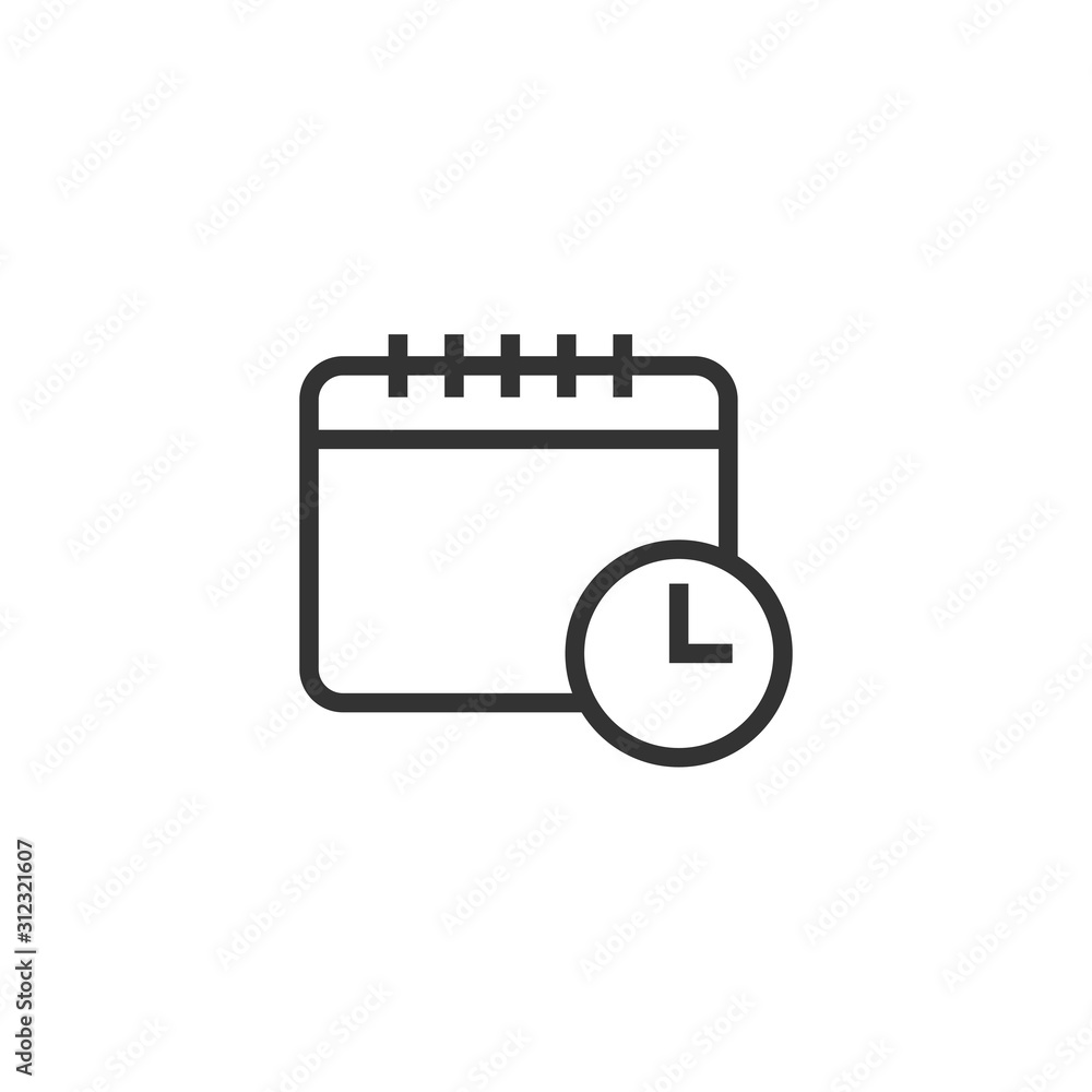 Calendar with clock icon in flat style. Agenda vector illustration on white isolated background. Schedule time planner business concept. Calendar with clock icon in flat style. Agenda vector illustration on white isolated background. Schedule time planner business concept.