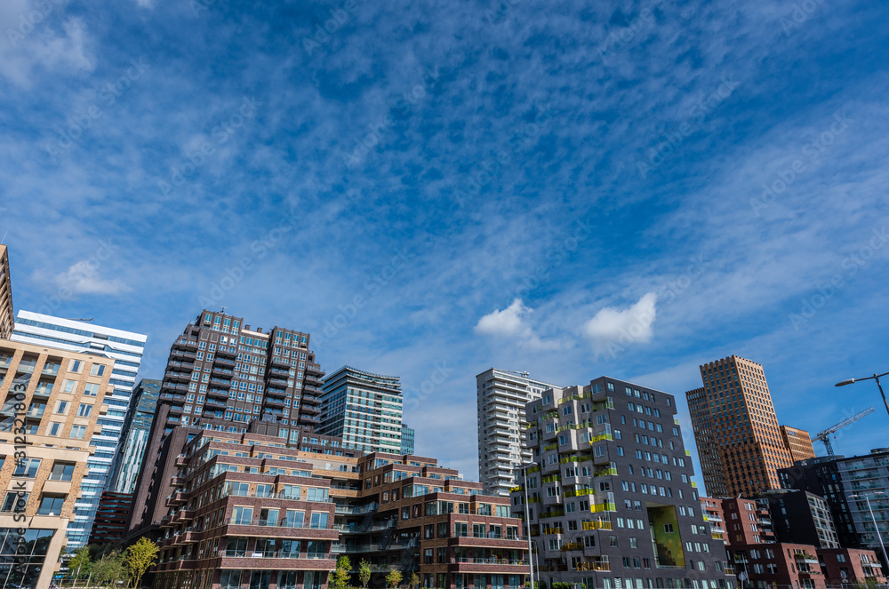 Fototapeta premium glass tower buildings in the financial center of the city of Amsterdam called zuid-as or south-axe