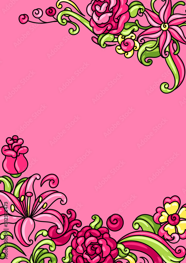 Background with roses and lilies.
