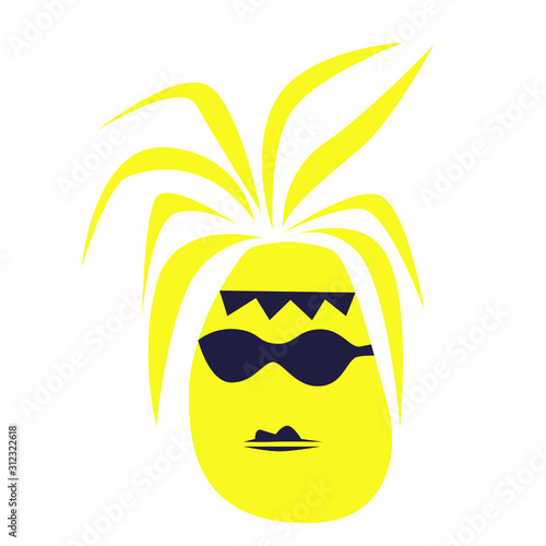 Yellow pineapple in black glasses with cardboard top.Vector illustration isolated on white background.