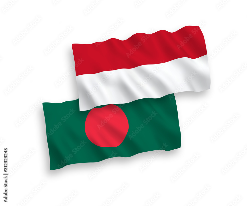 Fototapeta premium Flags of Indonesia and Bangladesh on a white background