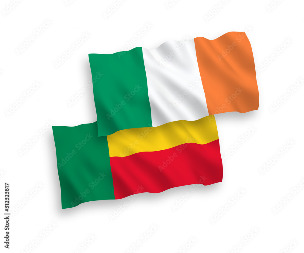 Obraz premium Flags of Ireland and Benin on a white background
