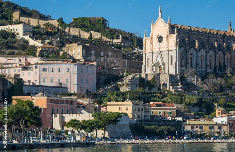 Gaeta, Italy - one of the most spectacular cities along the Tyrrhenian Sea, Gaeta displays an amazing Medieval Old Town. Here in particular the Francis of Assisi Church, founded by the friar himself