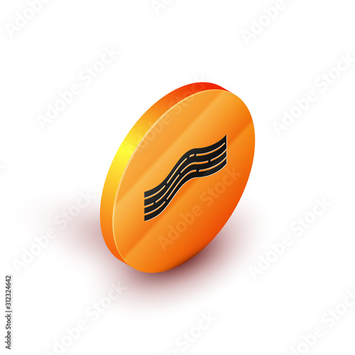 Isometric Bacon stripe icon isolated on white background. Orange circle button. Vector Illustration