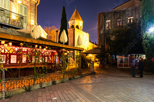 Night view of Tbilisi city downtown photo