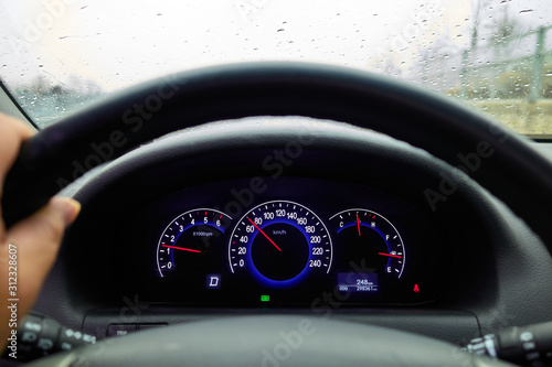 The instrument cluster of a car in motion © 수동 김