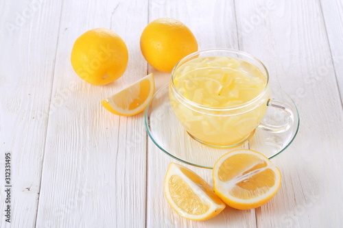 Lemon juice in a transparent cup