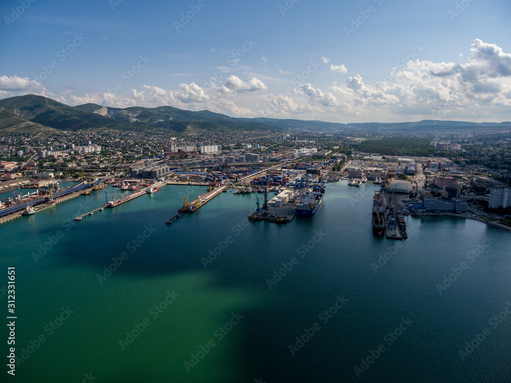 Fototapeta premium Top view of the bay Tsemess. Mol - building to stop the waves.