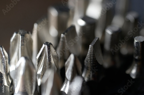 Stainless steel screwdriver set . Macro photography