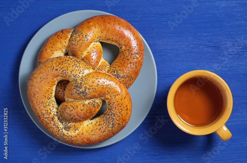 Poppy pretzels and tea cup