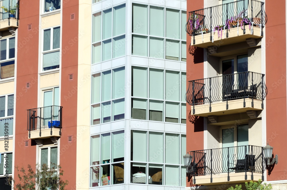 Obraz premium Exterior details of condo building in Little Italy neighborhood