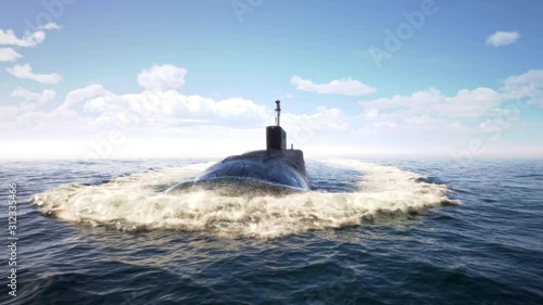 Atomic submarine floating in ocean photo