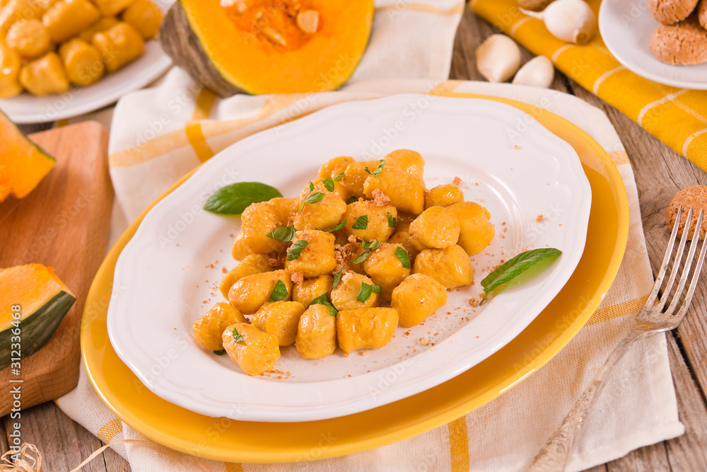 Pumpkin gnocchi with grated amaretti cookies. Pumpkin gnocchi with grated amaretti cookies.