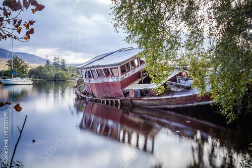 Old shipwreck at Loch Ness near Fort Augustus