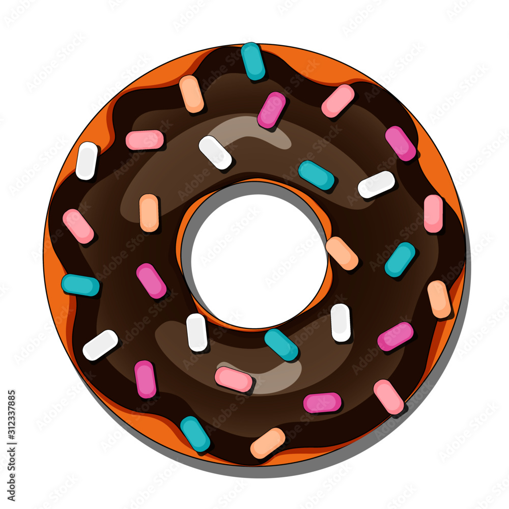 Donuts with chocolate icing. Glazed colored donut with icing sprinkles ...