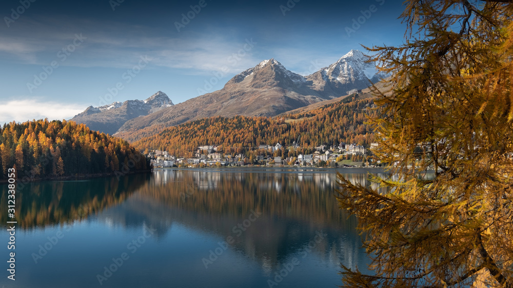 Fototapeta premium Goldener Herbst am St. Moritzersee