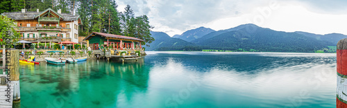 Panoramic view over lake Weissensee in Austria in summer during daytime photo