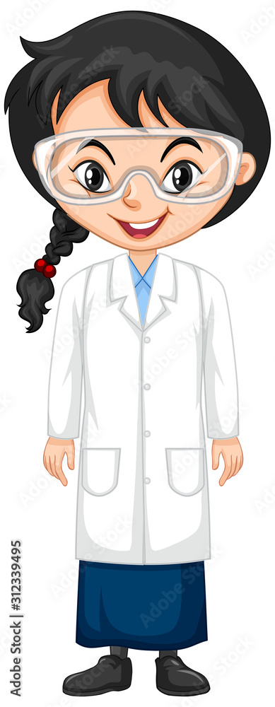 Girl in science gown on white background Girl in science gown on white background