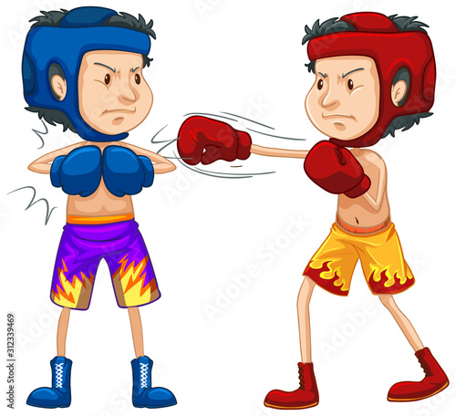 Athletes doing boxing on white background