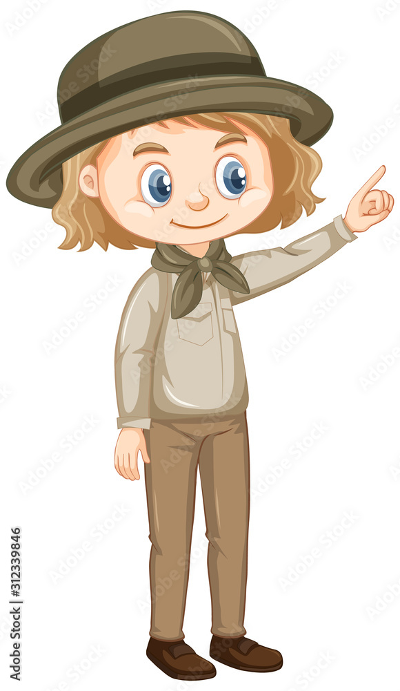 Girl in safari outfit on white background Girl in safari outfit on white background