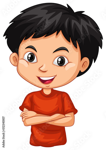 One happy boy in red shirt