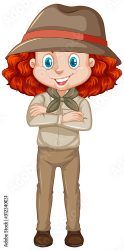 Girl in brown uniform on white background