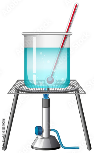 Beaker with thermometer on burning stand