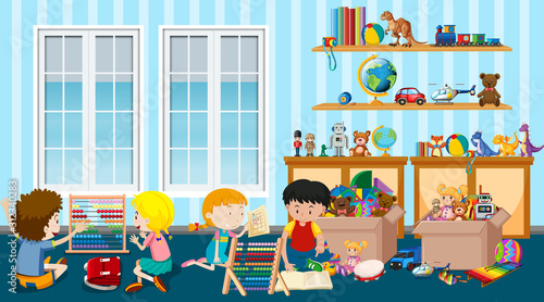 Scene with many kids playing toys in the room © blueringmedia