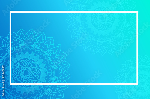 Border template with mandalas on blue background