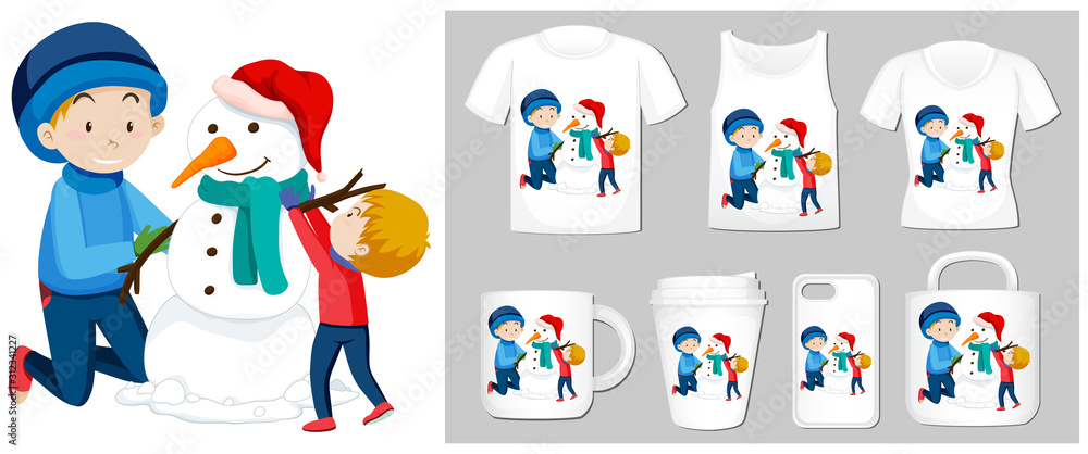 Christmas theme with boys and snowman on many products Christmas theme with boys and snowman on many products
