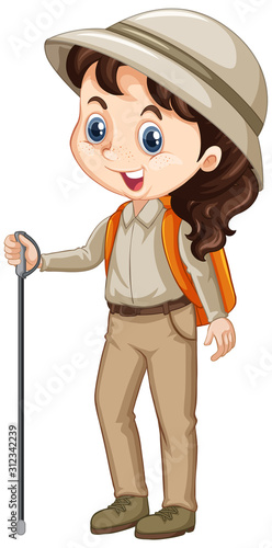 Girl in scout uniform on isolated background